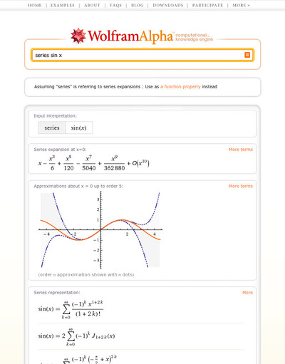 Power series for sin(x) from Wolfram Alpha